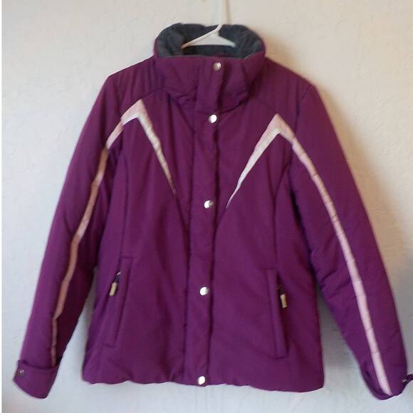 VTG Athletech Pink Puffer Jacket Women size Medium Plush Trim  ZipUp Snap Button - Picture 1 of 12